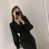 Blazer Suits Chic Kore Basit Beyaz Kısa Yaka Blazer Ceket Kadın Moda Uzun Kollu İki Düğme Mizaç Coat 210610 Tops