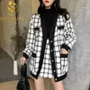 Abiti da lavoro 2022 Autumn Women Plaid Due pezzi Set da donna Manica lunga Lavern Tweed Giacca Cappotto + Breve matita Gonna per ufficio