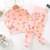 Pigiama Moda Set natalizio Abbigliamento autunnale per bambini Neonato Ragazza Cartoon Stampato 2 pezzi Tute Pigiameria per bambine