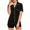 Mulheres Mulheres Sleepwear Faux Silk Cetim Pijamas Definir Terno De Manga Curta Feminina Homewear