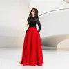 red floor length skirt