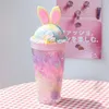 Drinkware Creative mugs ice cup girl heart rabbit straws cups lovely double-layer iced broken plastic water cup 496m