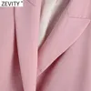 Zevity Women Elegant Double Breadted Casual Pink Blazer Coat Vintage Long Sleeve Suits Female Ofterwear Business Tops CT701 210927