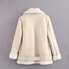 Autunno Inverno Telai PU Giacca in ecopelle Cappotto Donna Cerniera solida Casual Spessore Caldo Lana Agnello Giubbotti Outwear streetwear 210521