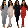 Survêtements de fitness Ensemble de deux pièces Sweatsuits pour femmes Col rond Manches à volants T-shirt mince et pantalon crayon long Automne Été Tenues décontractées Trac pour femmes