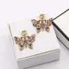 Varumärkesörhängen Designers Letter Ear Stud Gold Plated Crystal Butterfly Earring for Women Wedding Party Jewerlry Accessories ER0064