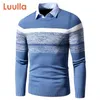 Hombres otoño invierno casual marca suéter cálido jerseys girar hacia abajo camisa cuello hombres punto patrón trajes suéter abrigo hombres 210909