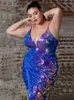 Sparkly Plus Size Mermaid Prom Dresses Abiti da sera con paillettes scollo a V profondo spacco laterale Sweep Train Abito formale