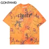 GONTHWID T-shirts Streetwear Hip Hop Feuilles d'arbre Feuilles Imprimer T-shirts à manches courtes Mode Harajuku Casual Tees lâches Tops d'été C0315