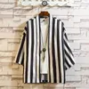 Japanese Streetwear 3/4 Sleeve Mens Shirts Casual Plus Size Men Kimono Shirt Light Weight Summer Cardigan Striped Office Men's