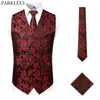 Düğün Erkekler Yelek Set (Yelek + Kravat + Cep) 3 adet Erkekler Jile Paisley Çiçek Yelek Erkekler Parti Rahat Slim Fit Erkek Takım Elbise Yelekler ABD 210524