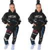 Abbigliamento sportivo Trendy Chic Graffiti Tuta da donna Felpe con cappuccio Pantaloni da jogging Tuta attiva Due pezzi Fitness BF Style Outfit 210525