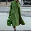 Autumn Winter Long Sleeve Pocket Green Outwear Casual Loose Blend Wool Long Overcoat Women Vintage Button Cardigan Topps Jackor 211130
