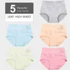 Langsha 5pcs / lot kvinnor trosor hög midja ren bomull underkläder söta tryckta sömlösa briefs damer bantning panty plus sizeXXL 210730