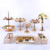 Andra festliga partier 8st Crystal Metal Cake Stand Set Akryl Spegel Cupcake Dekorationer Dessert Pedestal Wedding Display Tray