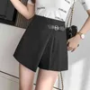 Frühling Sommer Frauen Hohe Taille Breite Bein Rüschen Kurze Casual Weibliche Asymmetrische Lose Schwarz Rosa Damen Shorts 210430