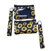 Print Sunflower Leopard Coin Purses Cow Flower MultiFunction Neoprene Passport Cover ID Card Holder Wristlets Clutch Wallet With Keychain 10 colors item