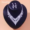 Brincos Colar Stonefans Luxo Rhinestone Noiva Jóias Conjuntos de Casamento Acessórios Pérola Pingente Hollow e Brinco Set Africano