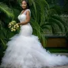 ティアリングロング列車スパンコールビーズVネック本物の写真アイボリーの白いブライダルガウンレースアッププラスサイズの花嫁のドレス2022夏のアフリカのビーズの人魚のウェディングドレス