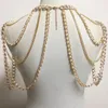 Chran Mode Vrouwen Sexy Goud Kleur Body Ketting Ketting Charm Multi Layer Faux Pearl Shoulder Slave Belly Riem Harnas Sieraden