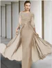 Long Sleeve Chiffon Mother of the Groom Dresses Plus Size O Neck Formal Lace Evening Wedding Party Prom Guests Gowns