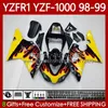 Korpus motocykli dla Yamaha YZF R 1 1000 CC YZF-R1 YZF-1000 98-01 Nadwozie 82NO.27 YZF R1 YZFR1 98 99 00 01 1000CC YZF1000 1999 1999 2000 2001 OEM OEM Yellow Flames