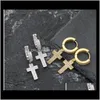 Charm sieradenfashions designer oorzaak 18k goud vergulde bling cross hoepel oordring heren dames hiphop oorbellen ijskoud diamanten sieraden drop del