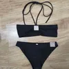 라인 석 편지 Bikinis 고삐 섹시한 수영복 검은 슬림 비키니 여성 하이 허리 휴가 수영복