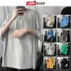 Lappster Mężczyźni Oversized Solid Harajuku Koszulki Pół Rękaw Summer Męskie 9 Kolory Casual Streetwear Tee White Korean T-shirt 210706