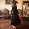 Spring Velvet Dress Woman V-neck Black Plaid high waist vintage maxi Dresses Female elegant vestidos autumn winter 210603
