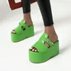 النعال aiweiyi الصيف الوجه يتخبط منصة المرأة الشاطئ الشرائح أسافين الأحذية السوداء الأزرق الأخضر