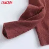 Tangada Chic Kadınlar 100% Yün Balıkçı Yaka Kazak Vintage Ofis Bayanlar Ince Örme Jumper Tops 6d06 211221