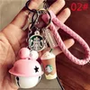 Keychains & Lanyards Resin keychain Cute cartoon couple Simulated Coffee cup woven rope bell car key chain H9ZW