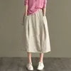 Spring Autumn Arts Style Women Elastic Waist Loose A-line Long Skirt Double-breasted Cotton Linen Casual Skirts M505 210708