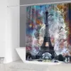 Duschgardiner av hög kvalitet 3D -tryckduschgardiner Paris Tower Bath Curtain Vattentät tyg Badrumsscen med R230830