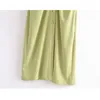 Gömlek Elbise Kadın Yeşil Pembe Pileli Düğme Yukarı MIDI Elbiseler Kadınlar Geniş Kısa Kollu Döner Bayanlar Vintage 210430