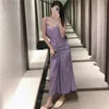 Dress Women Purple Print Draped Slip Summer Long Dresses Ruched Spaghetti Strap Sexy Backless Party Woman 210519