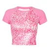 Womengaga sommer women's pink gesticktes Leopardendruck kurzarmiger Slim Navel T-Shirt für Mädchen Tops 0LPF 210603