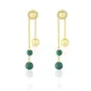 Europe America Fashion Style Lady Women Brass Tassels Malachite Settings Diamond Engraved Letter Engagement Wedding Long Stud Earrings