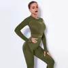 Women Seamless Yoga Set Gym Fitness Leggings Hollow Out Cropped Shirts Sport Suit Long Sleeve Tracksuit Sets 210813