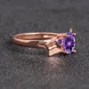 Anéis de cluster rosa borboleta ouro oval roxo anel de cristal moda simples feminino presente romântico