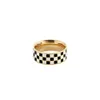 Light Luxury Niche Design Black And White Checkerboard Ring Titanium Steel Plating Gold Edge Ins Cold Jewelry