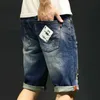 Högkvalitativ 2021 Partihandel Sommar Denim Shorts Men \ 's Ripped Hole Mustache Effect Mäns Breeches Lossa Casual Short Trousers x0621