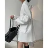 Collier de revers solide blanc double poche manteau à poitrine unique Mall Goth Femmes Blazers et vestes Casual Spring GX345 210421