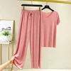 Verão Pijama Set Mulheres Homewear Loose PJS Sleep Wear Loungewear Ladies Lounge Sleepwear Home Suit 210830