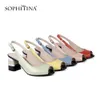 Sophitinaファッション浅いサンダル高品質のシープスキンラウンドトゥスペシャルデザイン混合カラーシューズサンダルPC170 210513