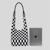 Avondtassen Plaid Crochet Schouder Voor Dames Mode Japanse Knit Elastici Dames Shopper Bag PU Lederen Handvat Winter Vrouwelijke Tote