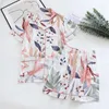 여름 S Pijama Mujer 얇은 섹션 짧은 슬리브 반바지 대형 꽃 인쇄 잠옷 홈 서비스 레이디 잠옷 210713