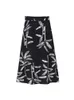 Zomer Zwart Print Rok Vrouwelijke Koreaanse stijl Hoge taille dunne chiffon A - Line Midi Rokken 210608