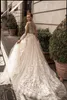 2021 Elegant Wedding Dresses Scoop Neck Long Sleeves Backless Lace Appliques Bridal Gowns Custom Made Sweep Train A Line Dress Robe De Mariee